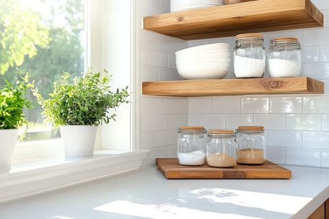 Freshly cleaned kitchen shelving, representative of Etobicoke homes we service